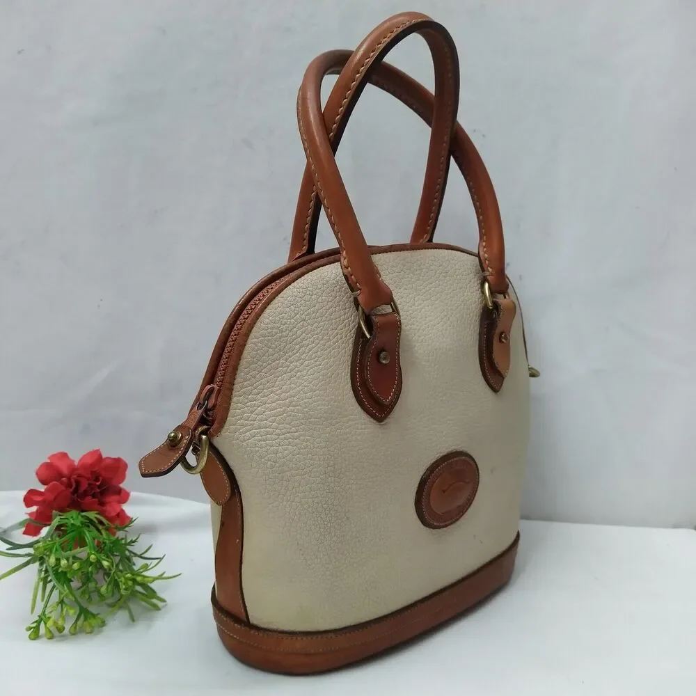 Dooney & Bourke Ivory Pebbled Leather Dommed Double Handle Zipper Satchel Bag